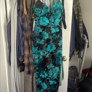 Floral Black and Green Dress